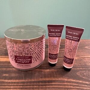 Bath and body works candle abs 2 travel size lotions- thousand wishes